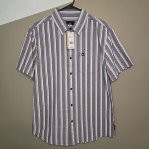 Quiksilver Mens Oxford Stripe Short Sleeve Button Shirt Sunset Purple Size Small